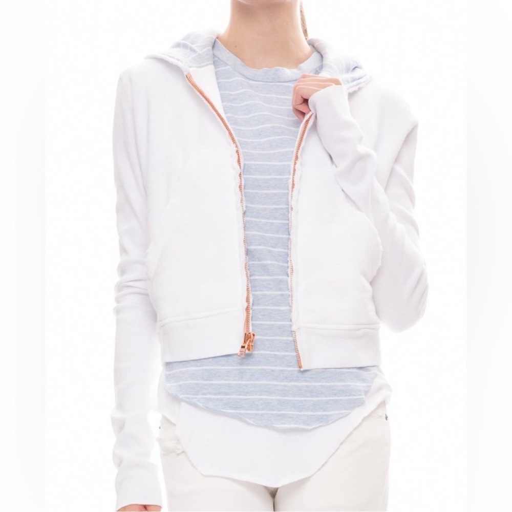 Frank & Eileen Rose Gold Zip Up Distrssed Hoodie, 
Size: XS
$169 $298
